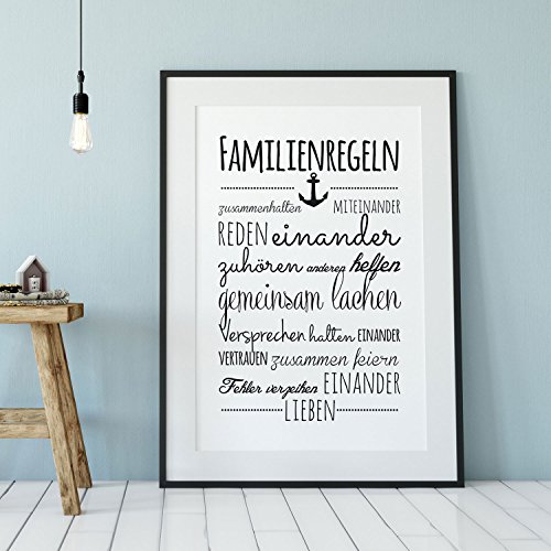 ilka parey wandtattoo-welt® A3 Print Familienregeln Illustration Poster Plakat Druck Hausordnung Familie lachen Vertrauen lieben. p80 von ilka parey wandtattoo-welt