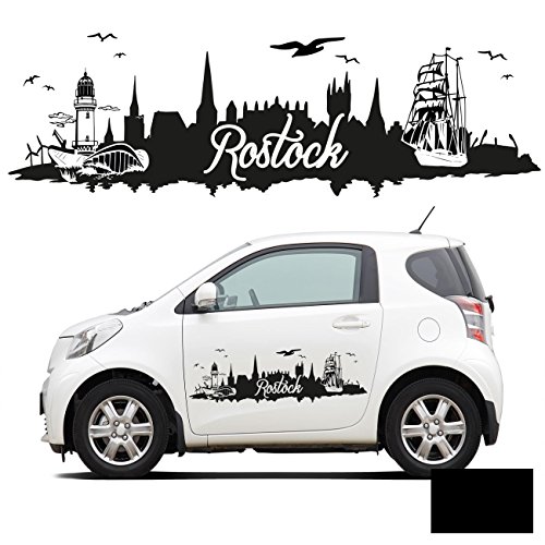 ilka parey wandtattoo-welt® Autoaufkleber Autotattoo Wandtattoo Wandaufkleber Skyline Rostock Warnemünde M2070 - ausgewählte Farbe: *schwarz* ausgewählte Größe: *L - 80cm breit x 23cm hoch* von ilka parey wandtattoo-welt