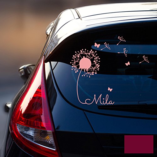 ilka parey wandtattoo-welt® Autotattoo Heckscheibenaufkleber Fahrzeug Aufkleber Sticker Baby Name Pusteblume M1864 - ausgewählte Farbe: *Beere* ausgewählte Größe: *M - 28cm breit x 25cm hoch* von ilka parey wandtattoo-welt