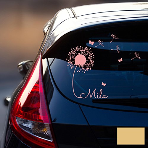 ilka parey wandtattoo-welt® Autotattoo Heckscheibenaufkleber Fahrzeug Aufkleber Sticker Baby Name Pusteblume M1864 - ausgewählte Farbe: *Hellbraun* ausgewählte Größe: *L - 32cm breit x 30cm hoch* von ilka parey wandtattoo-welt