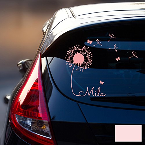 ilka parey wandtattoo-welt® Autotattoo Heckscheibenaufkleber Fahrzeug Aufkleber Sticker Baby Name Pusteblume M1864 - ausgewählte Farbe: *Hellrosa* ausgewählte Größe: *L - 32cm breit x 30cm hoch* von ilka parey wandtattoo-welt