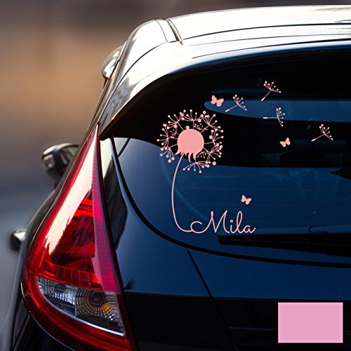 ilka parey wandtattoo-welt® Autotattoo Heckscheibenaufkleber Fahrzeug Aufkleber Sticker Baby Name Pusteblume M1864 - ausgewählte Farbe: *Flieder* ausgewählte Größe: *M - 28cm breit x 25cm hoch* von ilka parey wandtattoo-welt