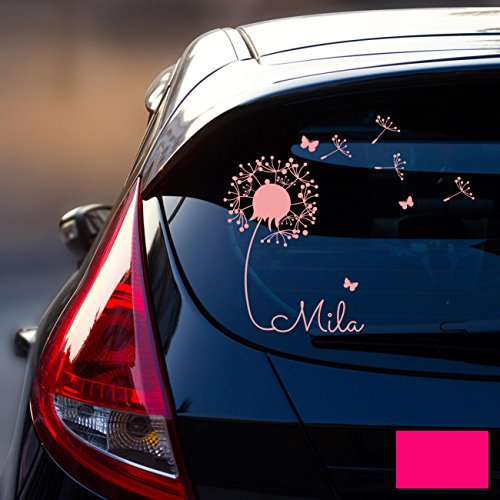 ilka parey wandtattoo-welt® Autotattoo Heckscheibenaufkleber Fahrzeug Aufkleber Sticker Baby Name Pusteblume M1864 - ausgewählte Farbe: *pink* ausgewählte Größe: *L - 32cm breit x 30cm hoch* von ilka parey wandtattoo-welt