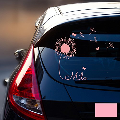 ilka parey wandtattoo-welt® Autotattoo Heckscheibenaufkleber Fahrzeug Aufkleber Sticker Baby Name Pusteblume M1864 - ausgewählte Farbe: *rosa* ausgewählte Größe: *L - 32cm breit x 30cm hoch* von ilka parey wandtattoo-welt