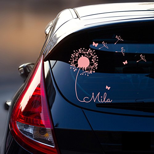 ilka parey wandtattoo-welt® Autotattoo Heckscheibenaufkleber Fahrzeug Aufkleber Sticker Baby Name Pusteblume M1864 - ausgewählte Farbe: *schwarz* ausgewählte Größe: *XXL - 42cm breit x 40cm hoch* von ilka parey wandtattoo-welt