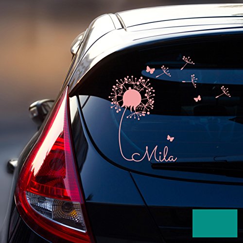 ilka parey wandtattoo-welt® Autotattoo Heckscheibenaufkleber Fahrzeug Aufkleber Sticker Baby Name Pusteblume M1864 - ausgewählte Farbe: *türkis* ausgewählte Größe: *M - 28cm breit x 25cm hoch* von ilka parey wandtattoo-welt