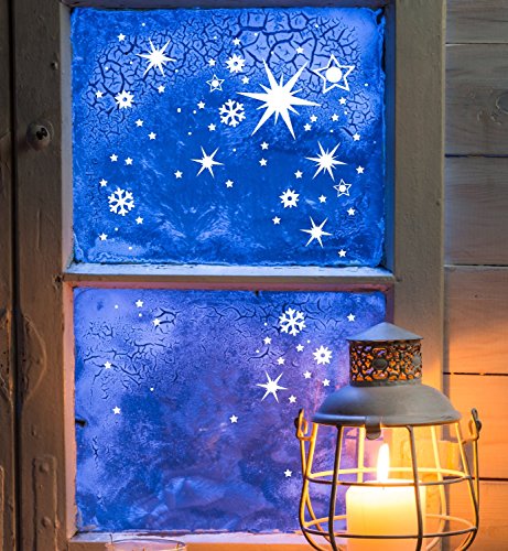 ilka parey wandtattoo-welt® Fensterbild Fensteraufkleber Weihnachten selbstklebend Fensterdeko Weihnachtsdeko Sterne Schneeflocken weiß M1244 von ilka parey wandtattoo-welt