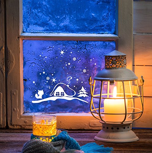 ilka parey wandtattoo-welt® Fensterbild Weihnachten selbstklebend Fensterdeko Weihnachtsdeko Sterne Fuchs weiß M1235 von ilka parey wandtattoo-welt