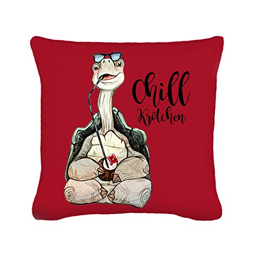 ilka parey wandtattoo-welt® Kissen Dekokissen Couchkissen Sofakissen Schildkröte mit Kokosnuss und Spruch Chill Krötchen inklusive Füllung k45 - ausgewählte Farbe: *kirschrot* von ilka parey wandtattoo-welt