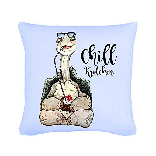 ilka parey wandtattoo-welt® Kissen Dekokissen Couchkissen Sofakissen Schildkröte mit Kokosnuss und Spruch Chill Krötchen inklusive Füllung k45 - ausgewählte Farbe: *lichtblau* von ilka parey wandtattoo-welt