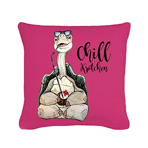 ilka parey wandtattoo-welt® Kissen Dekokissen Couchkissen Sofakissen Schildkröte mit Kokosnuss und Spruch Chill Krötchen inklusive Füllung k45 - ausgewählte Farbe: *pink* von ilka parey wandtattoo-welt