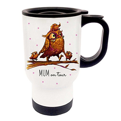 ilka parey wandtattoo-welt® Thermobecher Thermotasse Becher Tasse Eulen Eulchen Familie auf AST mit Spruch Mom on Tour tb059 von ilka parey wandtattoo-welt