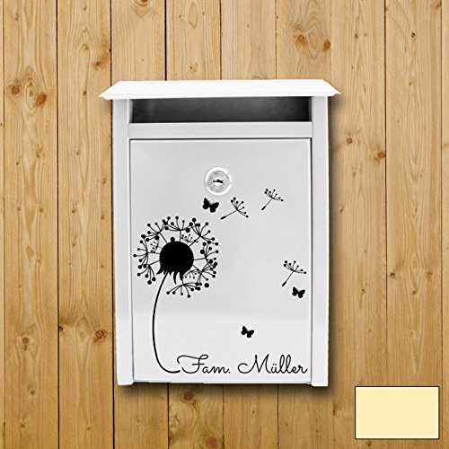 ilka parey wandtattoo-welt® Wandtattoo Briefkastenaufkleber Aufkleber Sticker Blume Pusteblume mit Familiennamen Wunschnamen M1877 ausgewählte Farbe: *creme* ausgewählte Größe: *S - 25cm breit x 28cm hoch* von ilka parey wandtattoo-welt