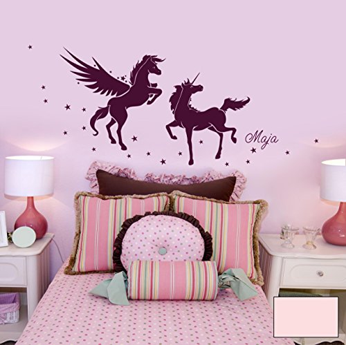 ilka parey wandtattoo-welt® Wandtattoo Wandaufkleber Wandsticker Aufkleber Sticker Einhörner mit Namen und Sterne M780 - ausgewählte Farbe: *Hellrosa* ausgewählte Größe:*XL 67cm x 100cm von ilka parey wandtattoo-welt