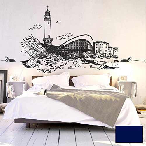ilka parey wandtattoo-welt® Wandtattoo Wandbild Wandaufkleber Wandsticker Aufkleber Sticker Ostsee Küste Warnemünde Leuchtturm M1899 ausgewählte Farbe: *dunkelblau* ausgewählte Größe: *M - 100cm breit x 66cm hoch* von ilka parey wandtattoo-welt
