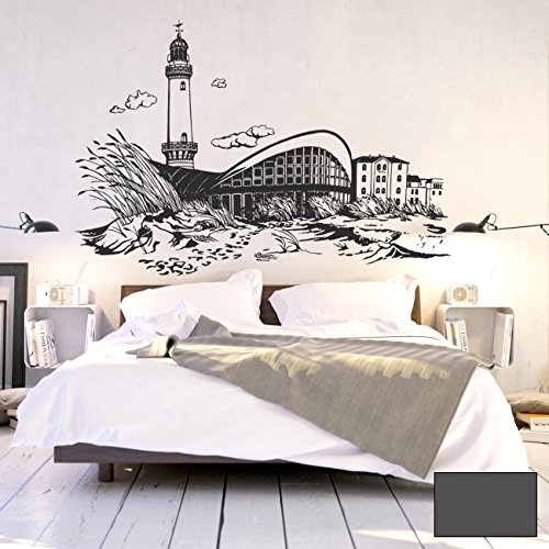 ilka parey wandtattoo-welt® Wandtattoo Wandbild Wandaufkleber Wandsticker Aufkleber Sticker Ostsee Küste Warnemünde Leuchtturm M1899 ausgewählte Farbe: *dunkelgrau* ausgewählte Größe: *L - 120cm breit x 82cm hoch* von ilka parey wandtattoo-welt