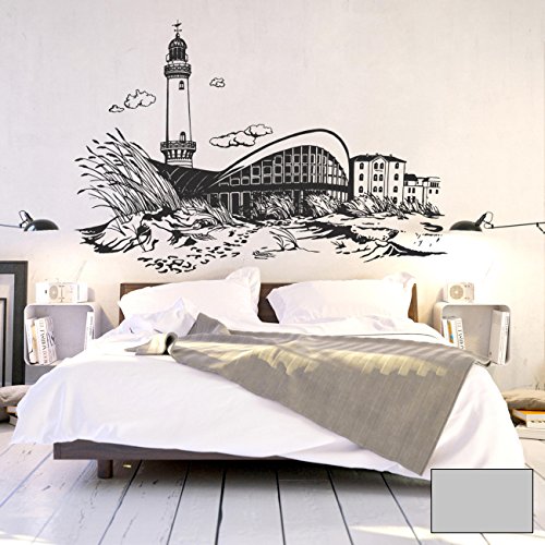 ilka parey wandtattoo-welt® Wandtattoo Wandbild Wandaufkleber Wandsticker Aufkleber Sticker Ostsee Küste Warnemünde Leuchtturm M1899 ausgewählte Farbe: *mittelgrau* ausgewählte Größe: *XL - 143cm breit x 100cm hoch* von ilka parey wandtattoo-welt