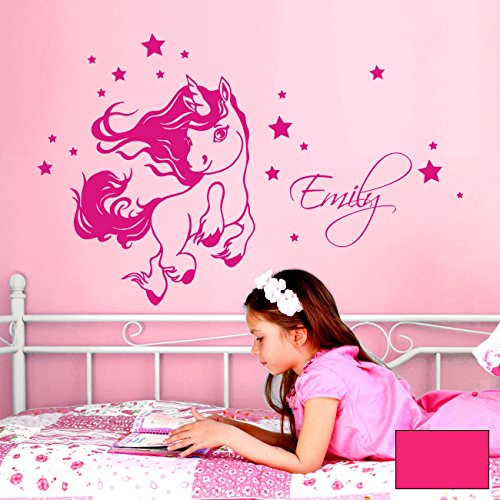 ilka parey wandtattoo-welt Wandtattoo springendes Einhorn Sternen Wunschnamen Wandaufkleber Aufkleber M2091 ausgewählte Farbe: *pink* ausgewählte Größe: *L - 109cm breit x 70cm hoch* von ilka parey wandtattoo-welt