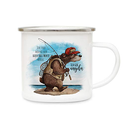 ilka parey wandtattoo-welt Emaille Becher Camping Tasse Angeler Bär Angel Spruch Ich gehe Angeln Kaffeetasse Geschenk Spruchbecher eb378 von ilka parey wandtattoo-welt