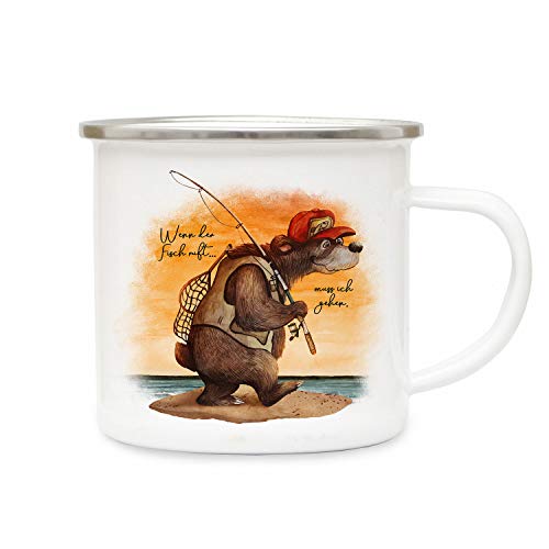 ilka parey wandtattoo-welt Emaille Becher Camping Tasse Angeler Bär Angel Spruch Wenn der Fisch Ruft Kaffeetasse Geschenk Spruchbecher eb379 von ilka parey wandtattoo-welt