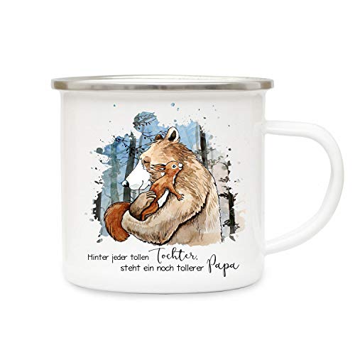 ilka parey wandtattoo-welt Emaillebecher Becher Tasse Camping Bär mit Eichhörnchen & Spruch Hinter tollen Tochter Steht tollerer Papa Kaffeetasse Geschenk eb291 von ilka parey wandtattoo-welt