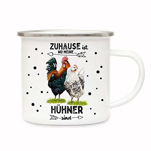 ilka parey wandtattoo-welt Emaille Becher Camping Tasse Hahn Hühner Hühnchen Chicken Spruch Zuhause ist wo Meine Hühner sind Kaffeetasse Geschenk Spruchbecher eb680 von ilka parey wandtattoo-welt