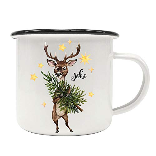 ilka parey wandtattoo-welt Emaille Becher Camping Tasse Winter Hirsch Baum & Name Wunschname Kaffeetasse Weihnachten Geschenk Weihnachtsmotiv eb471 von ilka parey wandtattoo-welt