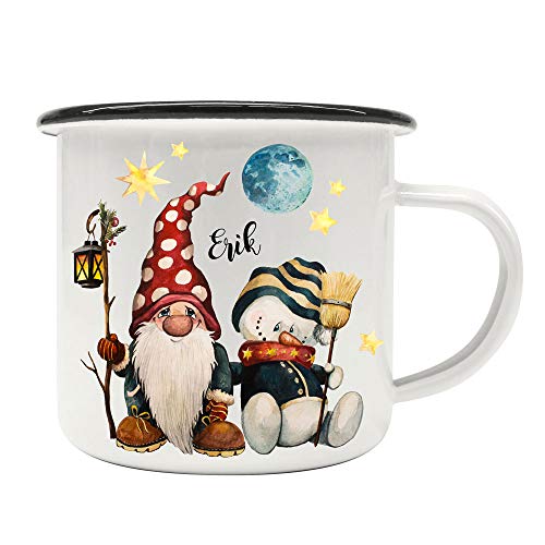 ilka parey wandtattoo-welt Emaille Becher Camping Tasse Winter Zwerg Schneenmann & Name Wunschname Kaffeetasse Weihnachten Geschenk Weihnachtsmotiv eb474 von ilka parey wandtattoo-welt