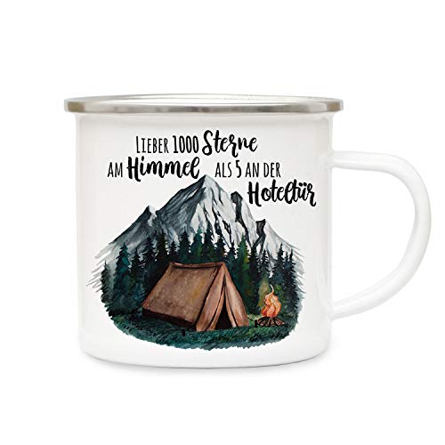 ilka parey wandtattoo-welt Emaille Becher Camping Tasse Zelt campen Wildnis Wald Berge & Spruch Lieber 1000 Sterne am Himmel. Kaffeetasse Geschenk eb415 von ilka parey wandtattoo-welt