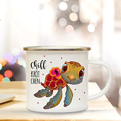 ilka parey wandtattoo-welt Emaille Tasse Becher mit Schildkröte & Spruch Kaffeebecher Camping Becher mit Motto Zitat Chillkrötchen eb33 von ilka parey wandtattoo-welt