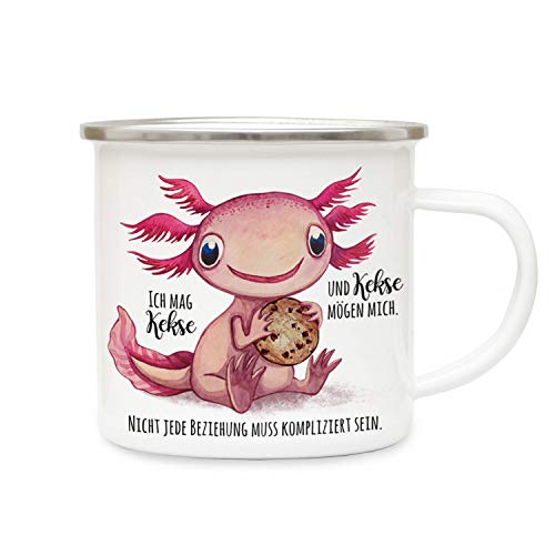 ilka parey wandtattoo-welt Emaillebecher Becher Tasse Camping Axolotl Spruch Ich mag Kekse und Kekse mögen Mich Kaffeetasse Geschenk Spruchbecher eb334 von ilka parey wandtattoo-welt