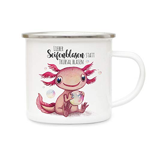 ilka parey wandtattoo-welt Emaillebecher Becher Tasse Camping Axolotl Spruch Seifenblasen statt Trübsal Blasen Kaffeetasse Geschenk Spruchbecher eb332 von ilka parey wandtattoo-welt