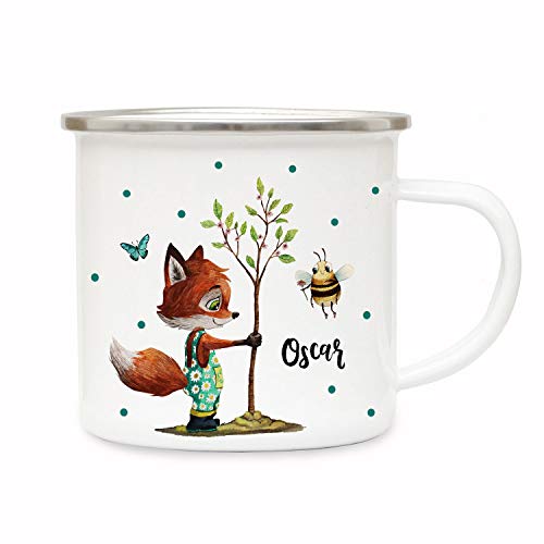 ilka parey wandtattoo-welt Emaillebecher Becher Tasse Camping Fuchs mit Biene & Wunschname Name Kaffeetasse Geschenk eb362 von ilka parey wandtattoo-welt