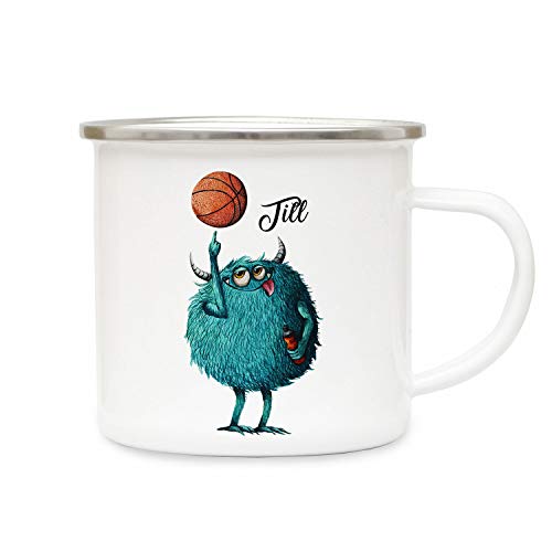 ilka parey wandtattoo-welt Emaillebecher Becher Tasse Camping Monster Basketball & Wunschname Name Kaffeetasse Geschenk eb392 - ausgewählte Farbe: *bunt* ausgewählte Größe: *3. Monster Basketball* von ilka parey wandtattoo-welt