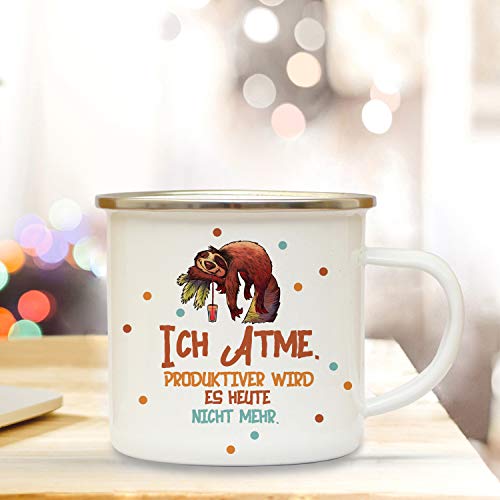 ilka parey wandtattoo-welt Emaillebecher Faultier & Motto Ich atme. produktiver wird's Heute Nicht. Campingtasse mit Spruch Kaffeetasse Geschenk eb241 von ilka parey wandtattoo-welt