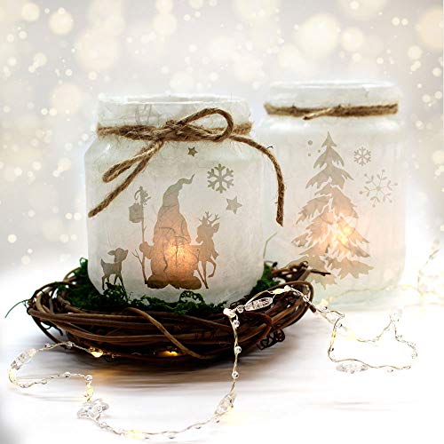 ilka parey wandtattoo-welt Feenlicht Feenwindlicht DIY Weihnachtsdeko Weihnachten Wichtel Rehe Winterwald Tanne Sterne Schneeflocken Lichtdeko Winter Aufkleber Glas Sticker wl3 von ilka parey wandtattoo-welt