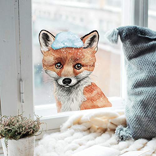 ilka parey wandtattoo-welt Fensterbild Fuchs mit Schnee -WIEDERVERWENDBAR- Fensterdeko Winterdeko Fensterbilder bf10 von ilka parey wandtattoo-welt