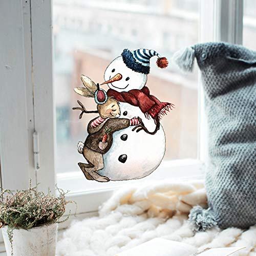 ilka parey wandtattoo-welt Fensterbild Hase Häschen mit Schneemann -WIEDERVERWENDBAR- Fensterdeko Winterdeko Weihnachtsdeko Fensterbilder bf8 von ilka parey wandtattoo-welt