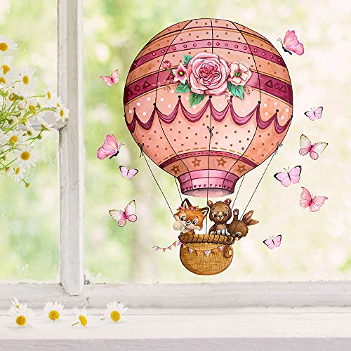 ilka parey wandtattoo-welt Fensterbild Heißluftballon Fuchs Hase Bär Schmetterlinge wiederverwendbar Fensterbilder Frühling Deko Dekoration bf126 - ausgewählte Größe: *2. Tiere Heißluftballon* von ilka parey wandtattoo-welt