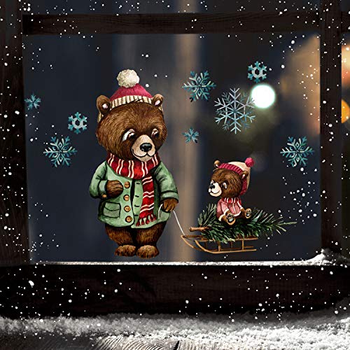 ilka parey wandtattoo-welt Fensterbild Weihnachtsdeko Weihnachten Bär Papabär Baby Schlitten -wiederverwendbar- Fensterdeko Winter Fensterbilder bf77 - ausgewählte Größe: *4. Papabär Baby Schlitten* von ilka parey wandtattoo-welt