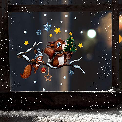 ilka parey wandtattoo-welt Fensterbild Weihnachtsdeko Weihnachten Eichhörnchen auf AST wiederverwendbar Fensterdeko Winter Fensterbilder Kinder bf143 - ausgewählte Größe: *3. Eichhörnchen auf AST* von ilka parey wandtattoo-welt