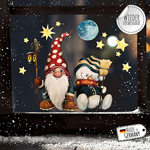 ilka parey wandtattoo-welt Fensterbild Weihnachtsdeko Weihnachten Zwerg Schneemann -wiederverwendbar- Fensterdeko Winter Fensterbilder Kinder bf92 - ausgewählte Größe: *1. Zwerg mit Schneemann* von ilka parey wandtattoo-welt