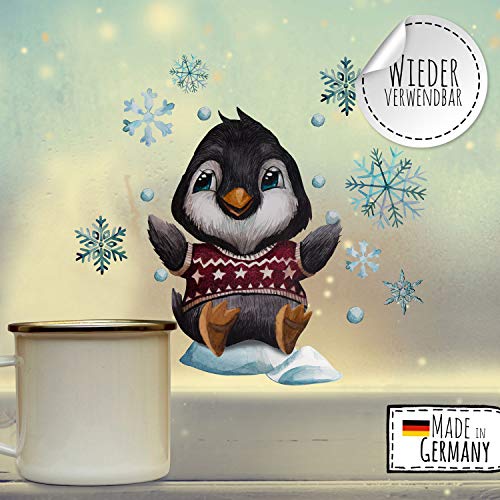 ilka parey wandtattoo-welt Fensterbilder Weihnachten Fensterbild Pinguin Schneeflocken wiederverwendbar Fensterdeko Winter Kinder bf79 - ausgewählte Größe: *5. Pinguin* von ilka parey wandtattoo-welt