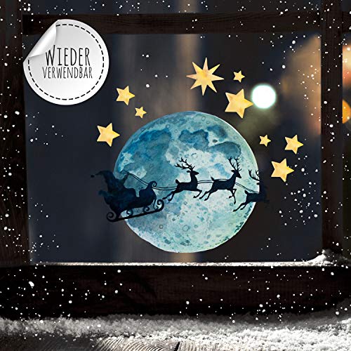 ilka parey wandtattoo-welt Fensterbilder Weihnachten Fensterbild Vollmond Weihnachtsmann Sterne wiederverwendbar Fensterdeko Winter Kinder bf90 - ausgewählte Größe: *2. Vollmond Weihnachtsmann* von ilka parey wandtattoo-welt