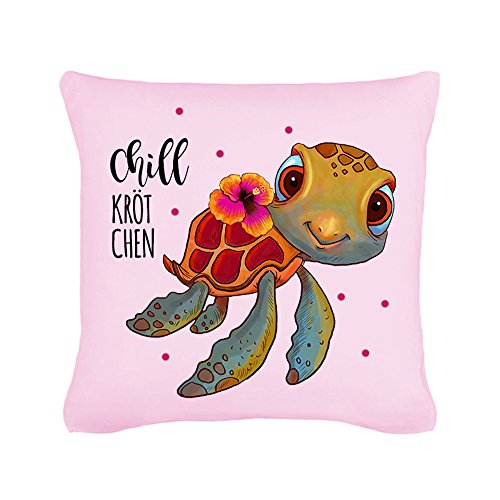 ilka parey wandtattoo-welt® Kissen Dekokissen Couchkissen Sofakissen Schildkröte mit Punkten und Spruch chill kröt chen inklusive Füllung k46 - ausgewählte Farbe: *rosa* von ilka parey wandtattoo-welt