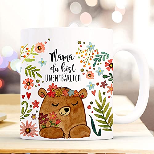 ilka parey wandtattoo-welt Tasse Becher Bär Bärchen Blumen & Spruch Mama du bist unentbärlich Kaffeetasse Kaffeebecher Geschenk Muttertag ts2000 von ilka parey wandtattoo-welt