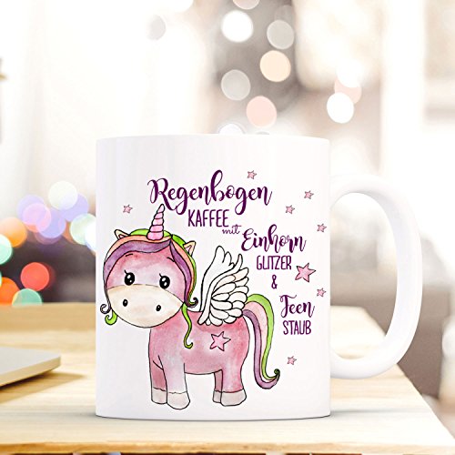 ilka parey wandtattoo-welt Tasse Becher Einhorn mit Spruch Regenbogen Einhorntasse Kaffee, Einhorn Glitzer & Feenstaub ts494 von ilka parey wandtattoo-welt