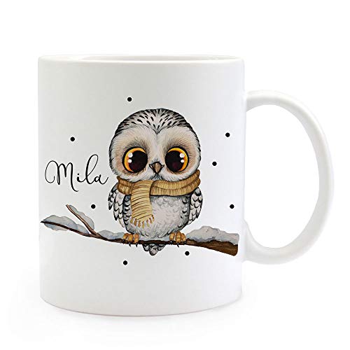 ilka parey wandtattoo-welt Tasse Becher Eule Eulchen auf AST Zweig Motiv mit Wunschname Name individuell Kaffeebecher Kaffeetasse Geschenk ts1082 - ausgewählte Farbe: *weiß* von ilka parey wandtattoo-welt