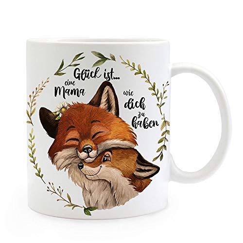 ilka parey wandtattoo-welt Tasse Becher Fuchsmama Fuchs Mama Füchschen Waldkranz & Spruch Glück ist eine Mama zu haben Kaffeebecher Teetasse Geschenk ts1177 von ilka parey wandtattoo-welt