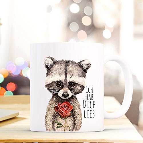 ilka parey wandtattoo-welt Tasse Becher Kaffeebecher mit Waschbär & Spruch Ich hab Dich lieb Kaffeebecher Geschenk ts672 von ilka parey wandtattoo-welt